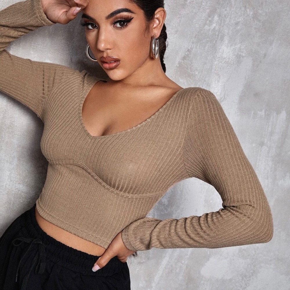Masters Tan Ribbed V-Neck Bodysuit